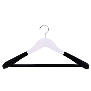 Umeraș anti-alunecare din lemn cu carlig metalic si bara pentru pantaloni, Alb, 1 bucata