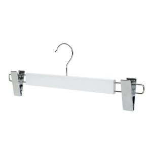 Umeraș din Lemn cu clipsuri metalice, pentru pantaloni/fuste, Alb, 1 bucata - Img 4