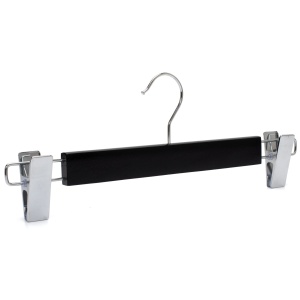 Umeraș din lemn cu clipsuri metalice, pentru pantaloni, Negru, 1 bucata - Img 3