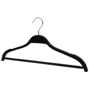 Umeraș din lemn, cu margini de cauciuc anti-alunecare, bara pentru pantaloni si design modern, Negru, 1 bucata - Img 5