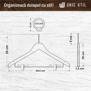 Umeraș Hotel din lemn cu cârlig antifurt și clipsuri metalice, Alb, 1 bucata - Img 11