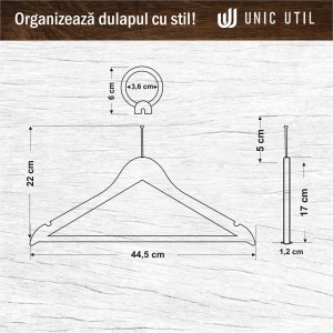 Umeraș Hotel din lemn de artar cu cârlig antifurt, Natur, 1 bucata - Img 2