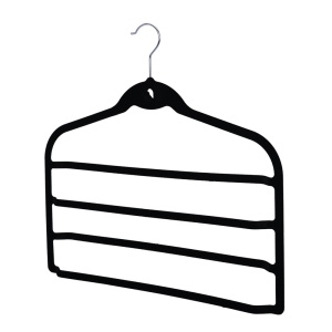 Umeraș organizator pentru pantaloni, din plastic dur acoperit cu catifea anti-alunecare, Negru, 1 bucata - Img 3