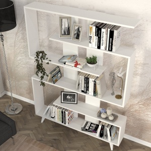 Biblioteca cu Design Modern UnicUtil, 120 x 20 x 162 cm, Alb - Img 4
