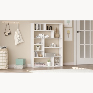 Bibliotecă, Keemon 1, UnicUtil, 90 x 22 x 123.6 cm, Rattan-Alb - Img 4