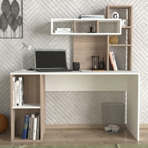 Birou, CreamModular Harmony, UnicUtil, 140 x 60 x 153.8 cm, Alb și Crem, UUDESK13 - Img 1