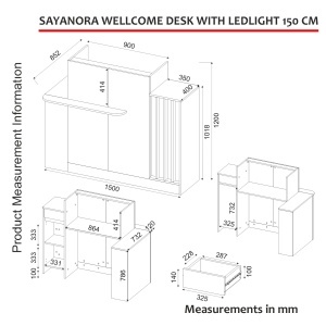 Birou receptie, Sayanora Front Desk, UnicUtil, Travertin Crem, 150 cm - Img 2