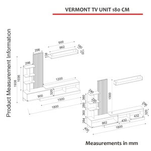 Comodă TV cu etajeră și raft, Vermont, UnicUtil, Antracit Stejar, 180 cm - Img 2