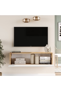 Comodă TV cu uși, 100x31.6x29.6 cm, Pin-Alb, PAL melaminat, UnicUtil - Img 4