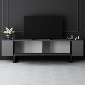 Comoda TV, Yildiz Anthracite, UnicUtil, Antracit-Negru, Lățime: 180 cm, Înălțime: 50 cm, Adâncime: 30 cm - Img 3