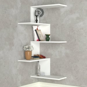 Etajera de perete pentru colt UnicUtil, 52 x 52 x 109 cm, Alb - Img 1