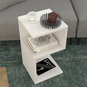 Masă de cafea cu rafturi pe trei niveluri in model S, Alb Dreapta 30 x 30 x 55cm - Img 4