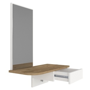 Masă decorativă Grovia din pal melaminat alb cu oglindă, design elegant și funcțional, 60 x 29.6 x 81.8 cm - Img 9