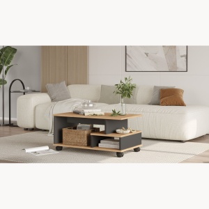 Măsuță de cafea Rattan-Antracit 91x51x40 cm, PAL melaminat, Mina 9, UnicUtilY - Img 4