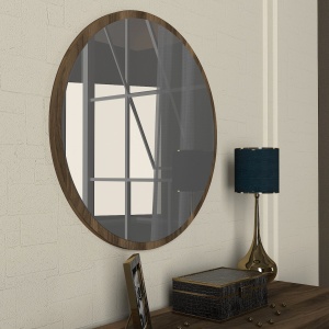 Oglinda de Perete Rotunda, BrownMirror Serenity, UnicUtil, diametru rama 59 cm, Maro - Img 3