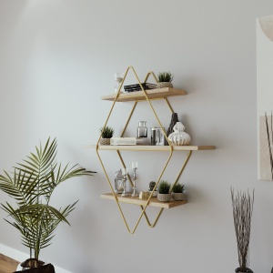 Rafturi perete, Smart Design, UnicUtil, 60 x 70 x 14 cm, Auriu Stejar - Img 5