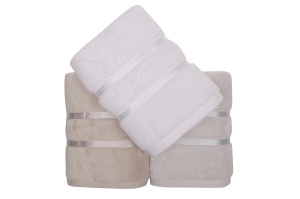 Set prosoape de mana 3 bucati, Classic Style, UnicUtil, Alb, Albastru Deschis, Maro Deschis - Img 3