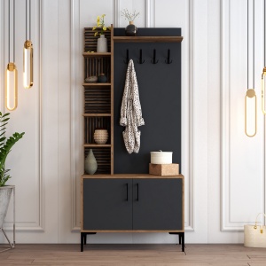 Stand de hol, Viyana D, UnicUtil, Nuc-Antracit, Lățime: 90 cm, Înălțime: 200 cm, Adâncime: 35 cm - Img 1