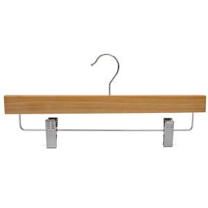 Umeraș din lemn cu clipsuri metalice, pentru pantaloni, Natur, 1 bucata