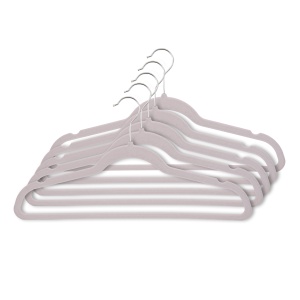 Umeraș din plastic dur acoperit cu catifea anti-alunecare, Crem, 1 bucata