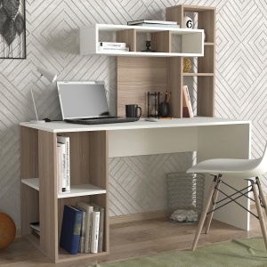 Birou, CreamModular Harmony, UnicUtil, 140 x 60 x 153.8 cm, Alb și Crem, UUDESK13 - Img 2