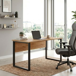 Birou UnicUtil Stejar cu structura metalica neagra 140 x 60 x 73 cm - Img 2
