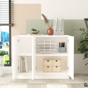 Comoda cu 3 usi UnicUtil Alb pentru birou 89.1 x 38.1 x 73.8 cm - Img 4