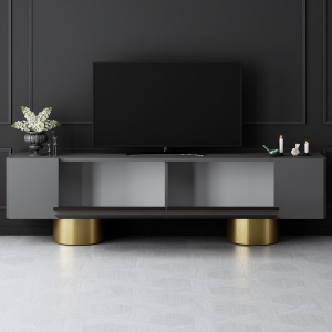 Comoda TV, Bohem Anthracite, UnicUtil, Antracit-Auriu, Lățime: 180 cm, Înălțime: 50 cm, Adâncime: 30 cm - Img 3