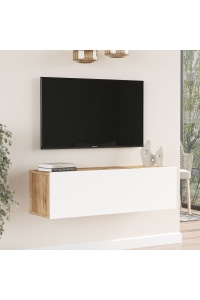 Comodă TV cu uși, 100x31.6x29.6 cm, Pin-Alb, PAL melaminat, UnicUtil
