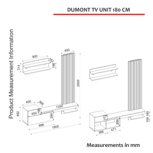 Comodă TV Dumont, UnicUtil, Alb Stejar, 180 cm - Img 7
