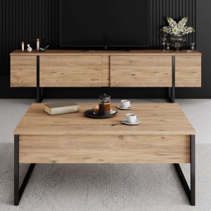 Comoda TV, Luxe Atlantic, UnicUtil, Pin Atlantic-Negru, Lățime: 180 cm, Înălțime: 50 cm, Adâncime: 30 cm - Img 3