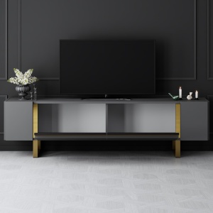 Comoda TV, Yildiz Anthracite, UnicUtil, Antracit-Auriu,Lățime: 180 cm, Înălțime: 50 cm, Adâncime: 30 cm - Img 3