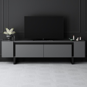 Comoda TV, Yildiz Anthracite, UnicUtil, Antracit-Negru, Lățime: 180 cm, Înălțime: 50 cm, Adâncime: 30 cm - Img 2