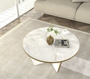 Masă de cafea, Marble Elegance, UnicUtil, 75x75x35 cm, Alb-Auriu - Img 3