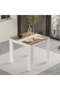 Masă de dining pătrată, 80x80x74 cm, Rattan-Alb, PAL melaminat, UnicUtil - Img 2