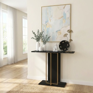 Masă decorativă Brandy din pal melaminat finisaj Black Marble – rafinament pentru decor contemporan, 90 x 29.6 x 76.8 cm - Img 5