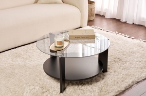 Măsuţă de cafea, Clara Wood, UnicUtil, Negru de lemn-Fum, Lățime: 75 cm, Înălțime: 40 cm, Adâncime: 75 cm