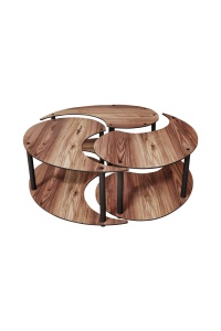 Set de măsuțe de cafea, Yin Yang, UnicUtil, Nuc, Diametru: 70 cm, Înălțime: 38 cm - Img 4