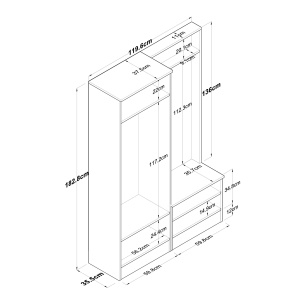 Stand de hol, P6 M5, UnicUtil, Alb-Nuc,Lățime: 119,6 cm, Înălțime: 182,8 cm, Adâncime: 35,5 cm - Img 9