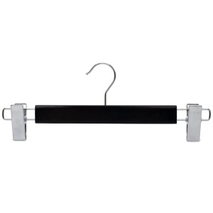 Umeraș din lemn cu clipsuri metalice, pentru pantaloni, Negru, 1 bucata - Img 4