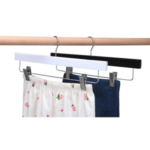 Umeraș din lemn cu clipsuri pentru pantaloni si fuste, Negru, 1 bucata - Img 3