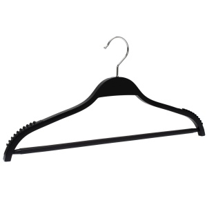 Umeraș din lemn, cu margini de cauciuc anti-alunecare, bara pentru pantaloni si design modern, Negru, 1 bucata - Img 6