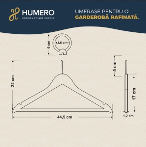 Umeraș Hotel din lemn cu antifurt, margini de catifea si design classic, Alb-Negru, 1 bucata - Img 8
