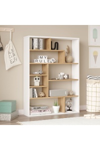 Bibliotecă, 90x22x123.6 cm, Rattan-Alb, PAL melaminat, UnicUtil - Img 2