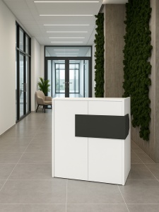 Birou recepție Aloha din pal melaminat alb-antracit cu iluminare LED, stil contemporan pentru spații profesionale, 95.5 x 40 x 110.3 cm