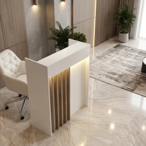 Birou recepție Karibu din pal melaminat, culoare Alb cu iluminare LED, modern și sofisticat, 90 x 40 x 110.3 cm - Img 3