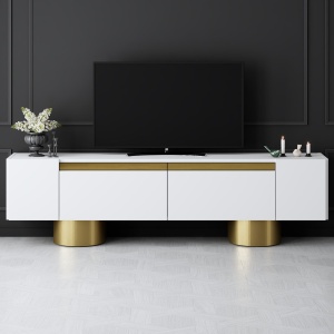 Comoda TV, Bohem White, UnicUtil, Alb-Auriu, Lățime: 180 cm, Înălțime: 50 cm, Adâncime: 30 cm - Img 2