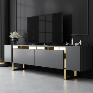 Comoda TV, Yildiz Anthracite, UnicUtil, Antracit-Auriu,Lățime: 180 cm, Înălțime: 50 cm, Adâncime: 30 cm
