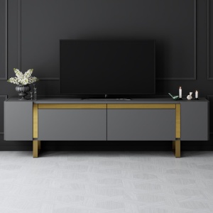 Comoda TV, Yildiz Anthracite, UnicUtil, Antracit-Auriu,Lățime: 180 cm, Înălțime: 50 cm, Adâncime: 30 cm - Img 2