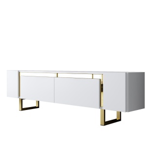 Comoda TV, Yildiz White, UnicUtil, Alb-Auriu, Lățime: 180 cm, Înălțime: 50 cm, Adâncime: 30 cm - Img 6